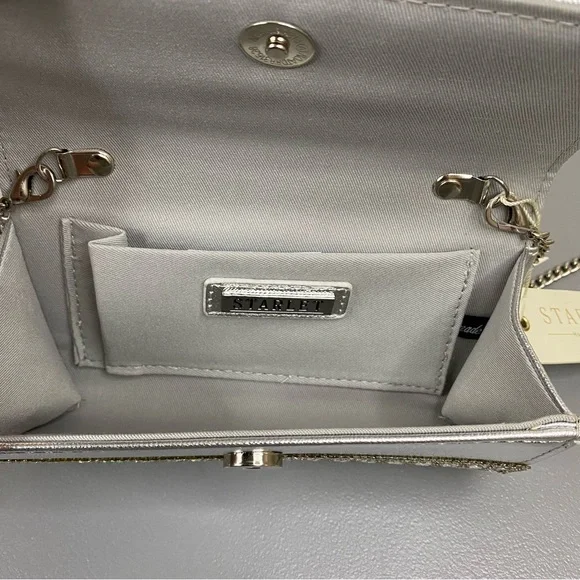 NWT Starlet Hollywood CA Silver Sparkling Stone Clutch Bag Shoulder Purse - Picture 12 of 16